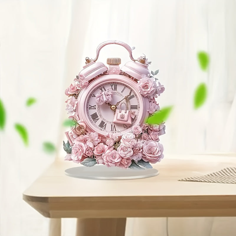 BohoTime Clock – Pink Flowers Alarm Clock with Acrylic