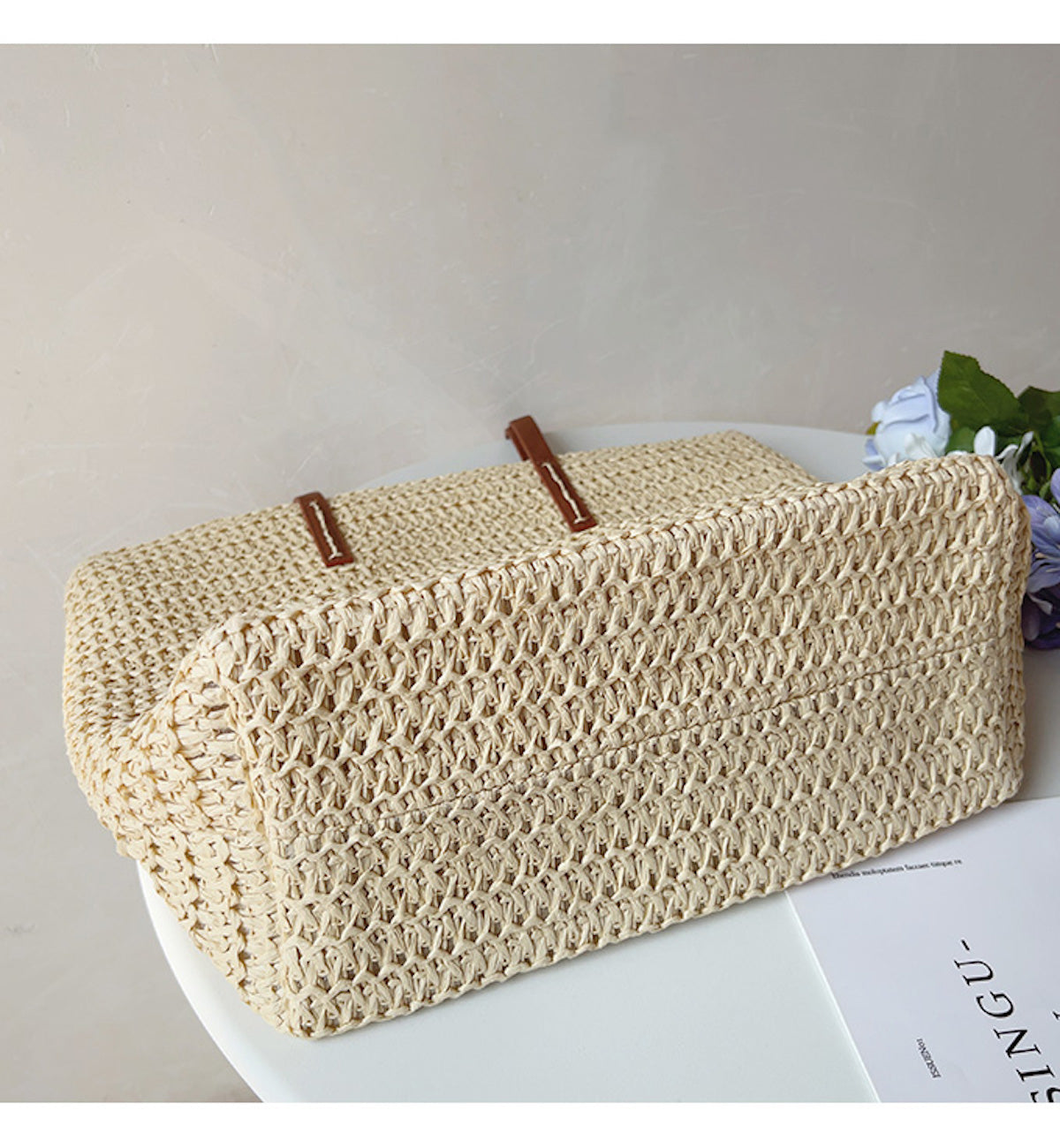 SummerBreeze Tote - Stylish basket bag with leather handle