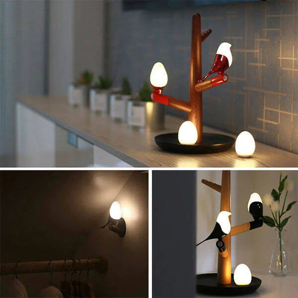 BrightOak Elegance - Smal Trä Bordslampa med Rörelsesensor