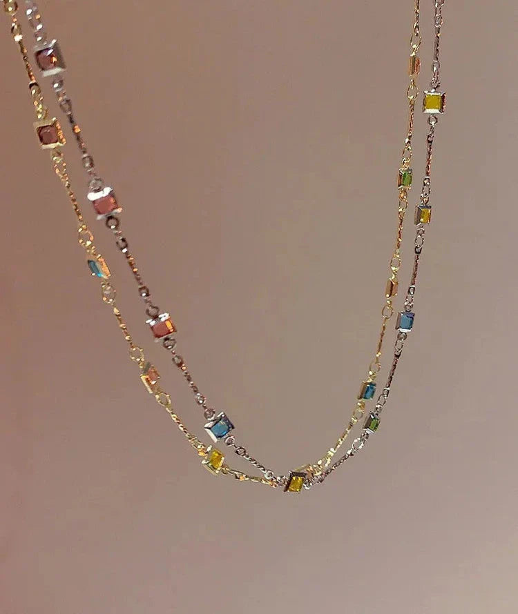 Elegant Gold/Silver Necklace with Sparkling Colorful Gemstones - Ivy