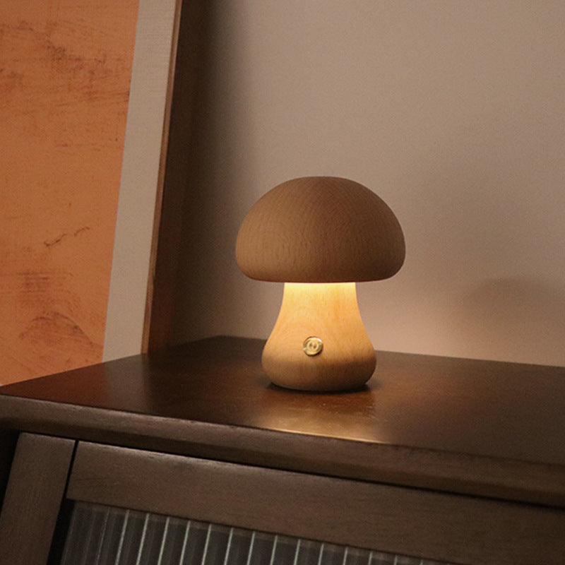 Mushroomlight - Draadlös Trä Svamp LED Nattlampa