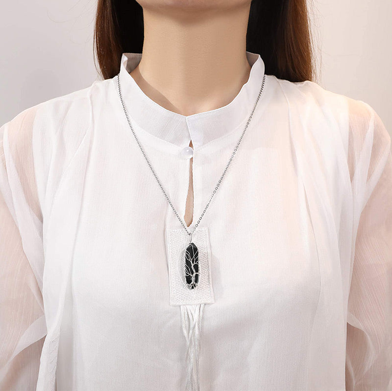 Elegant Tree of Life Gemstone Necklace with Sparkling Crystals - Elara 