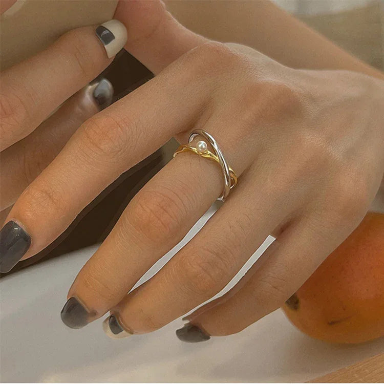 Elegant Sterling Silver Cross Ring with Beautiful Pearl - Alina Collection