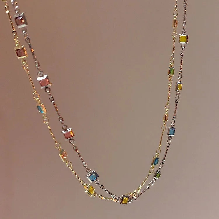 Elegant Gold/Silver Necklace with Sparkling Colorful Gemstones - Ivy