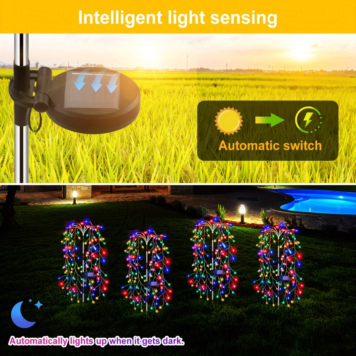 SolarGlimmer - Solcellsdriven Trädgårdslampa med 8 Belysningslägen