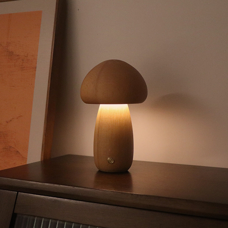 Mushroomlight - Draadlös Trä Svamp LED Nattlampa