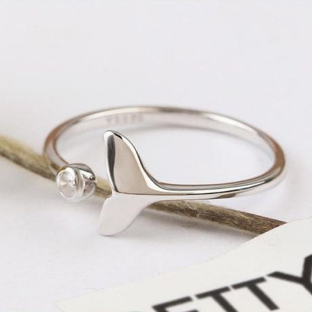 Beautiful Adjustable Ring with Silver Dolphin Tail and Sparkling Zirconia - Marinel 