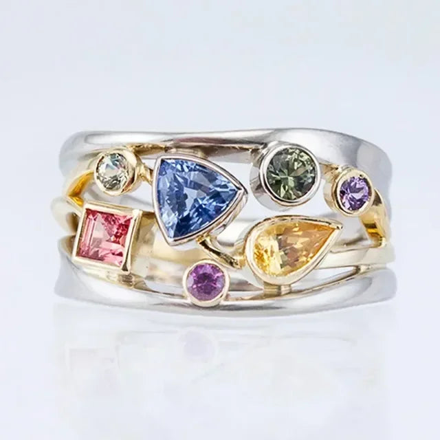 Aurielle Vintage Intarsia Ring with Rainbow Zirconia Shine