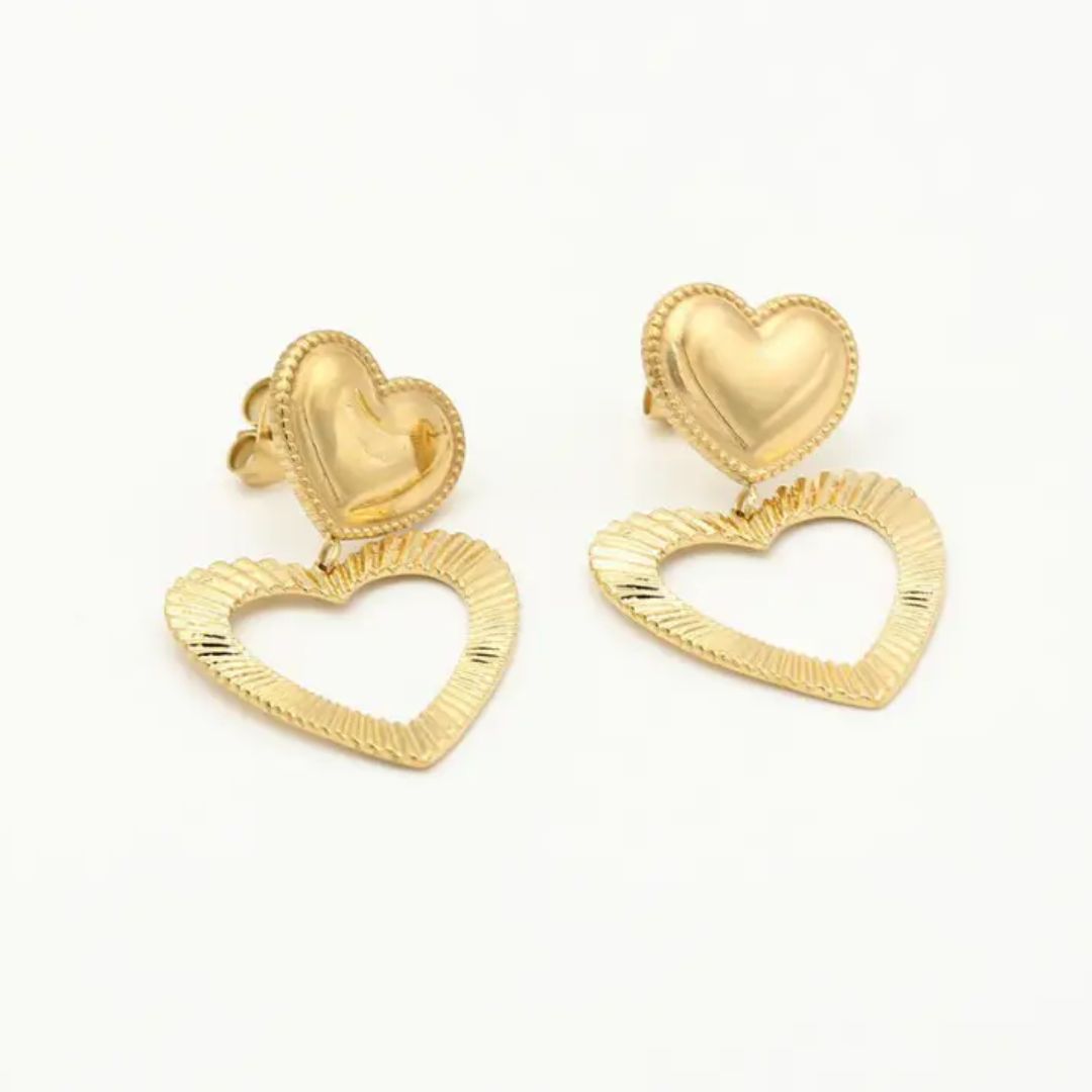 GoldenHeart Earrings - Elegant Double Hearts