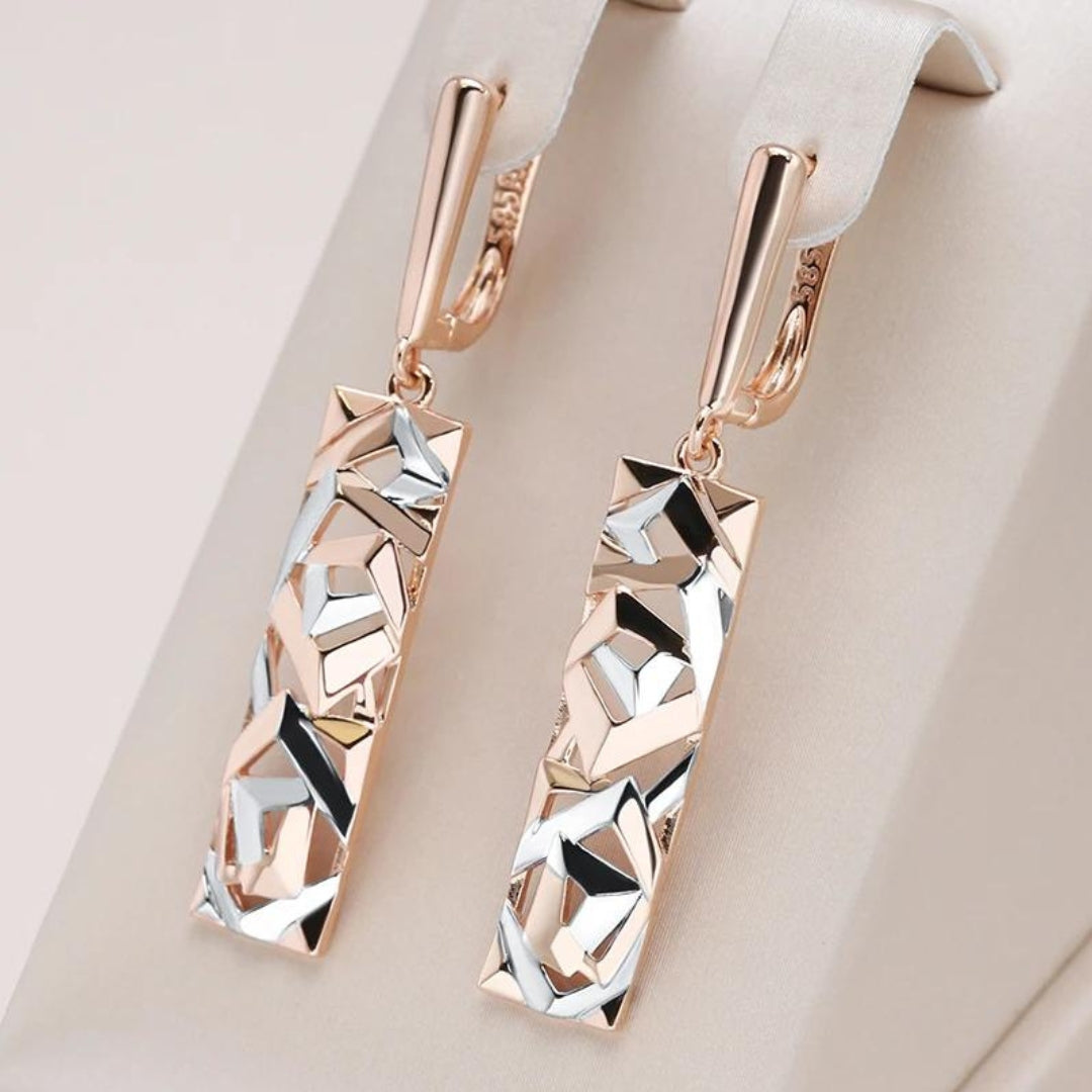 Elegant Rectangular Earrings in Luxurious Gold and Silver - Elena Collection 