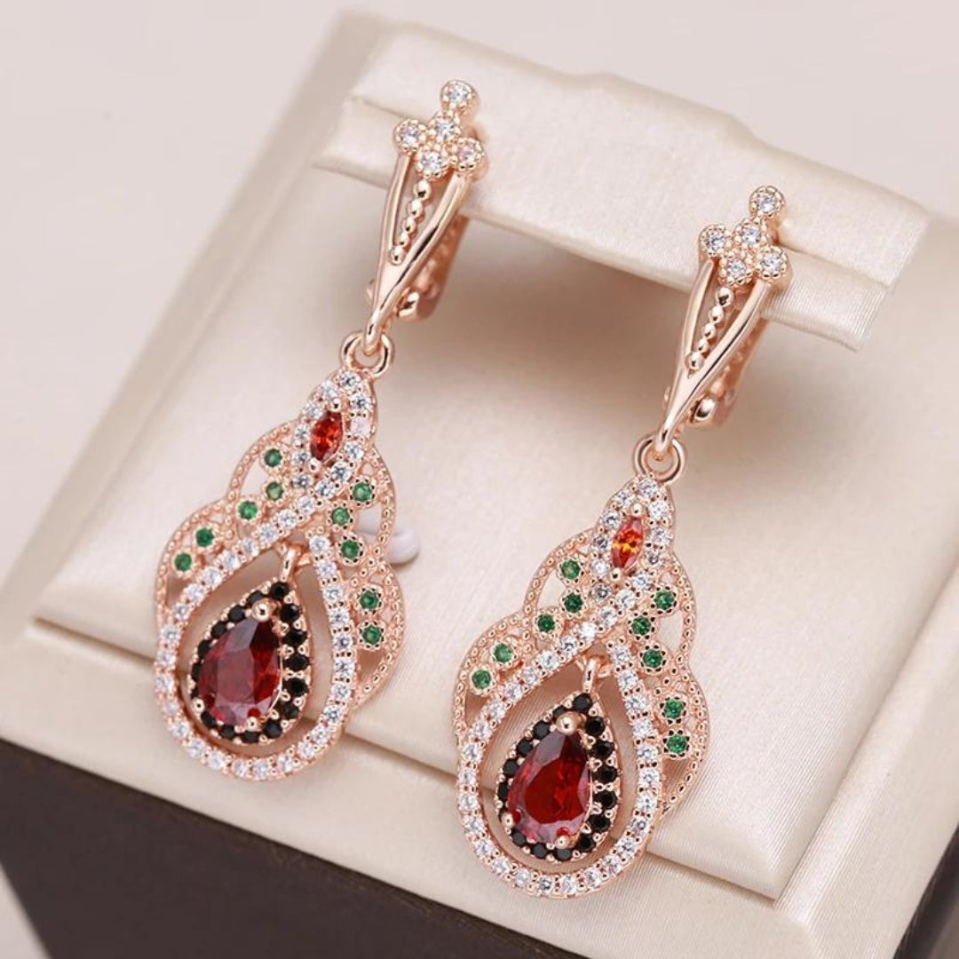 Gold Mandala Earrings with Radiant Red Zirconia - Kylie Collection 