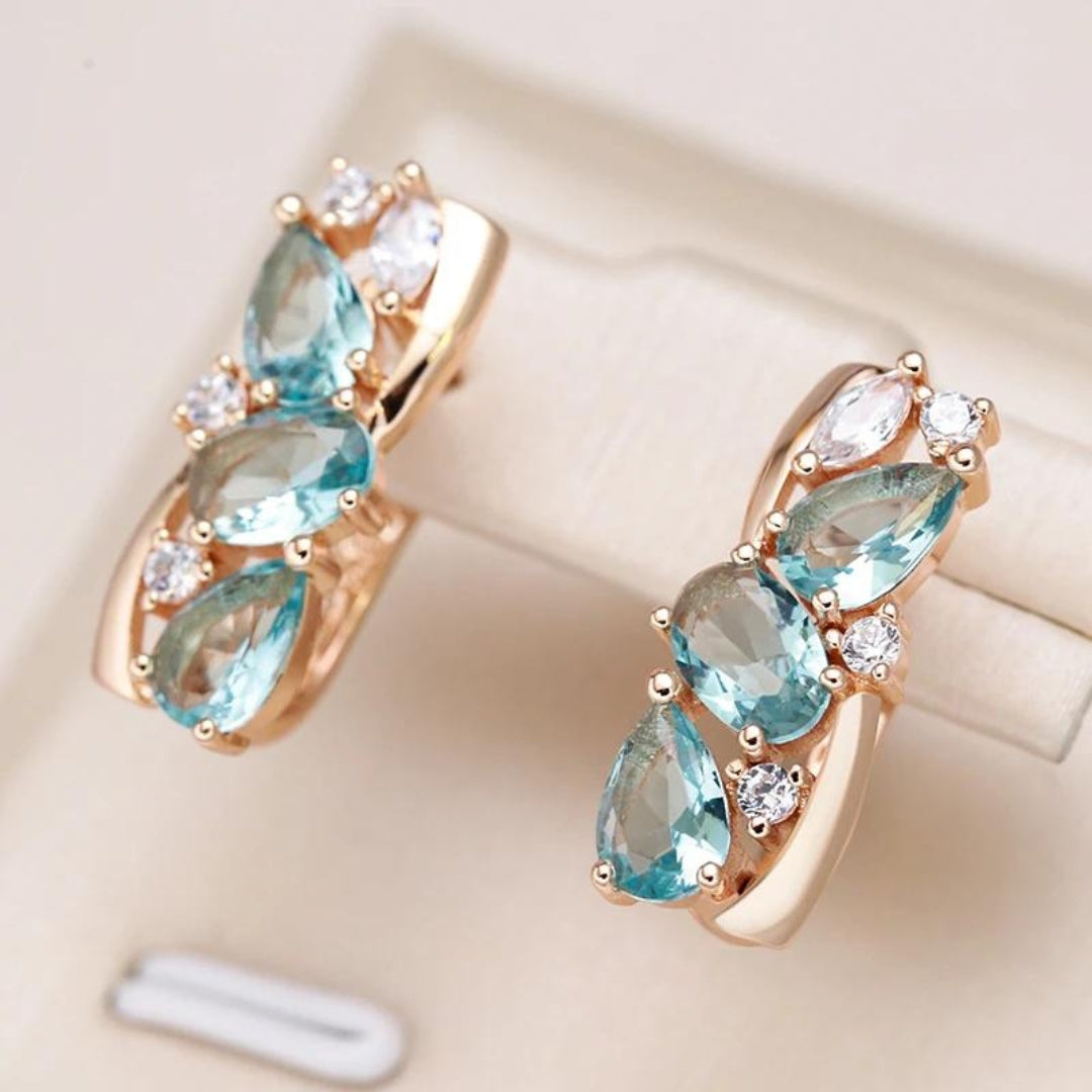 Elegant Gold Earrings with Blue Zirconia - Marlies Collection 
