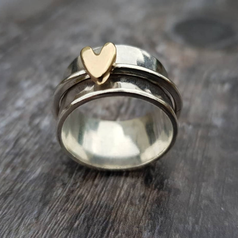 Fängslande Vintage Silverring med Gyllene Hjärta - Auryn Kollektionen