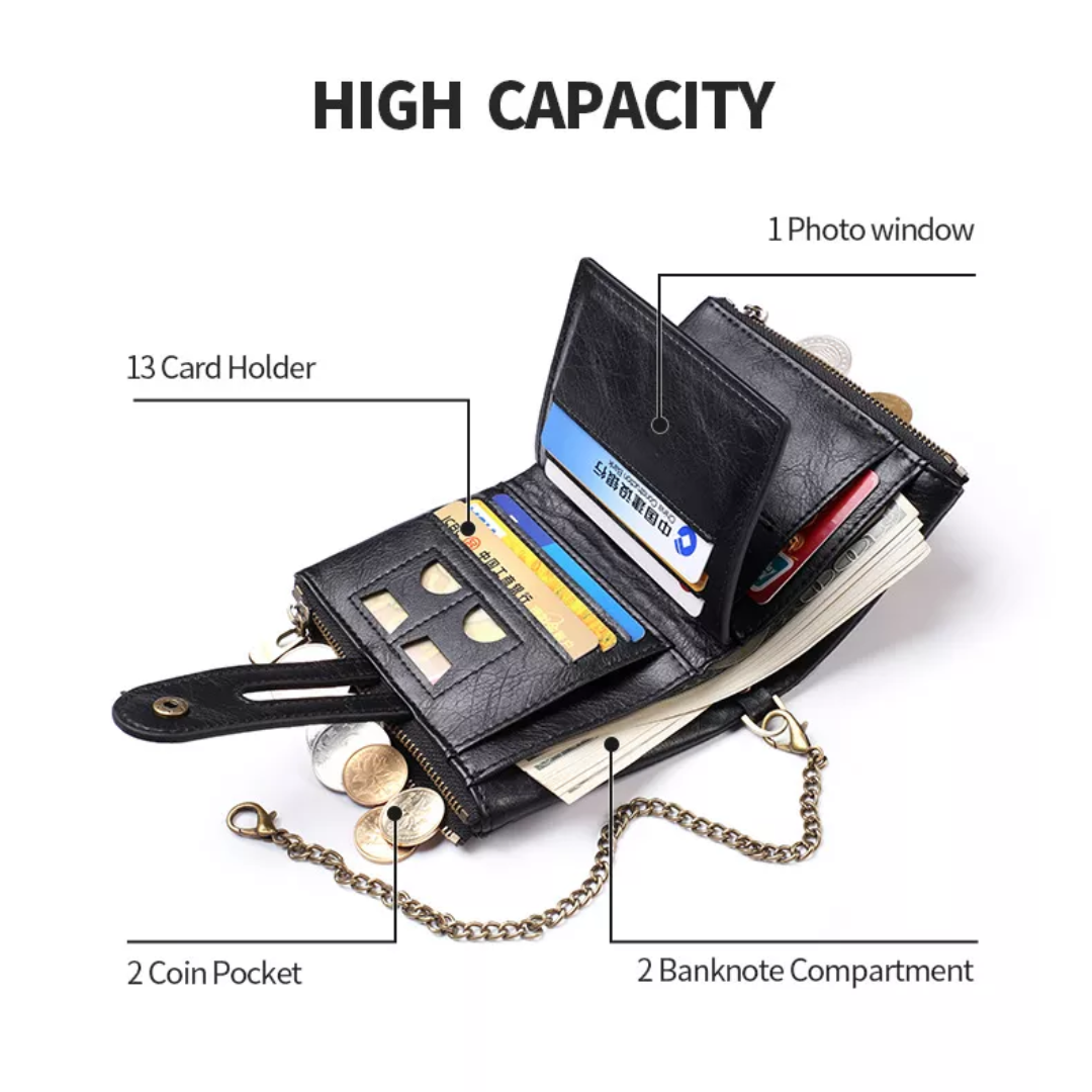 VintageCraft - Large Leather Wallet with Chain