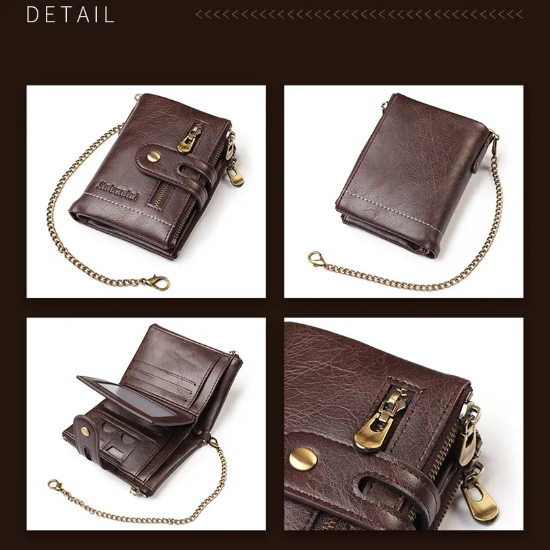 VintageCraft - Large Leather Wallet with Chain