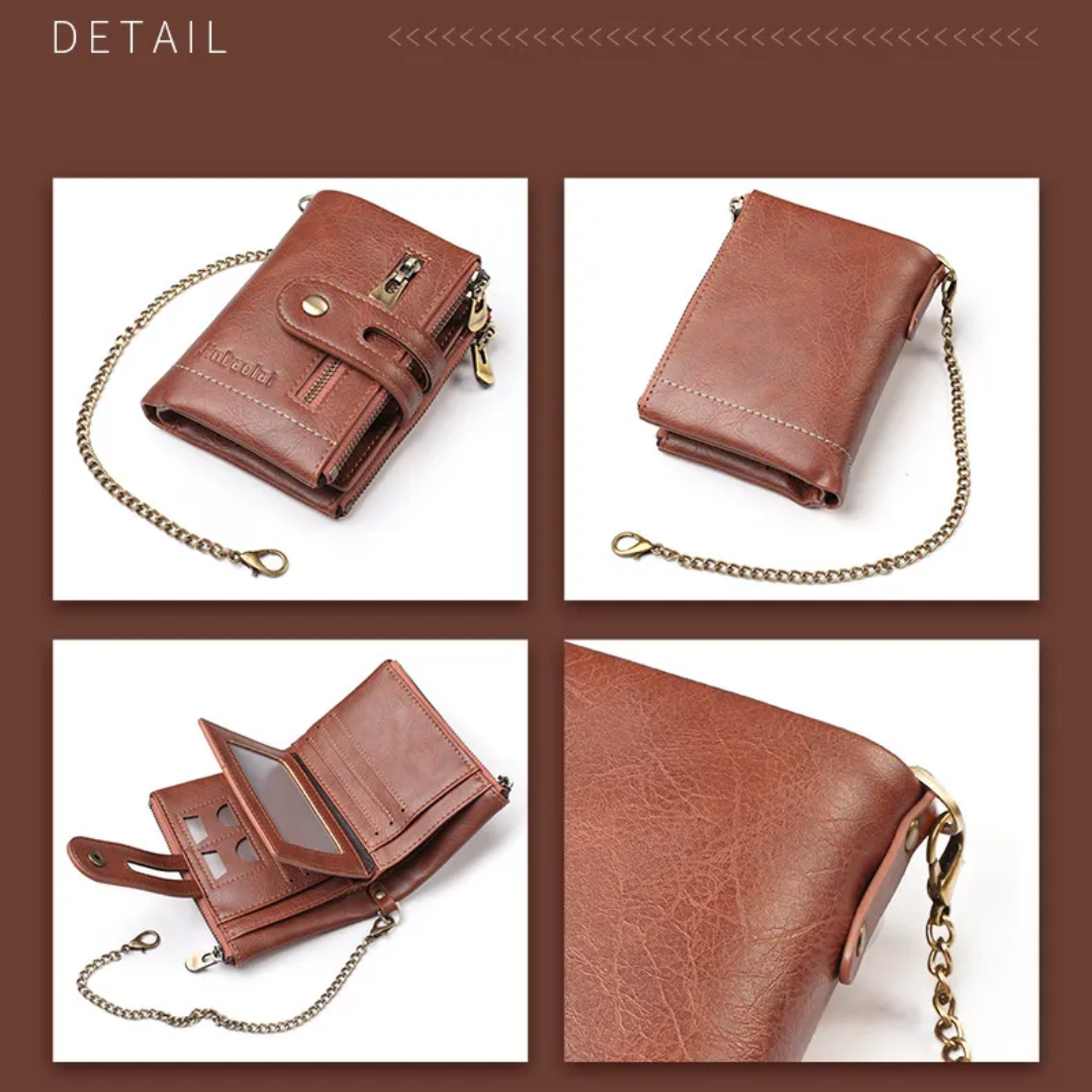 VintageCraft - Large Leather Wallet with Chain