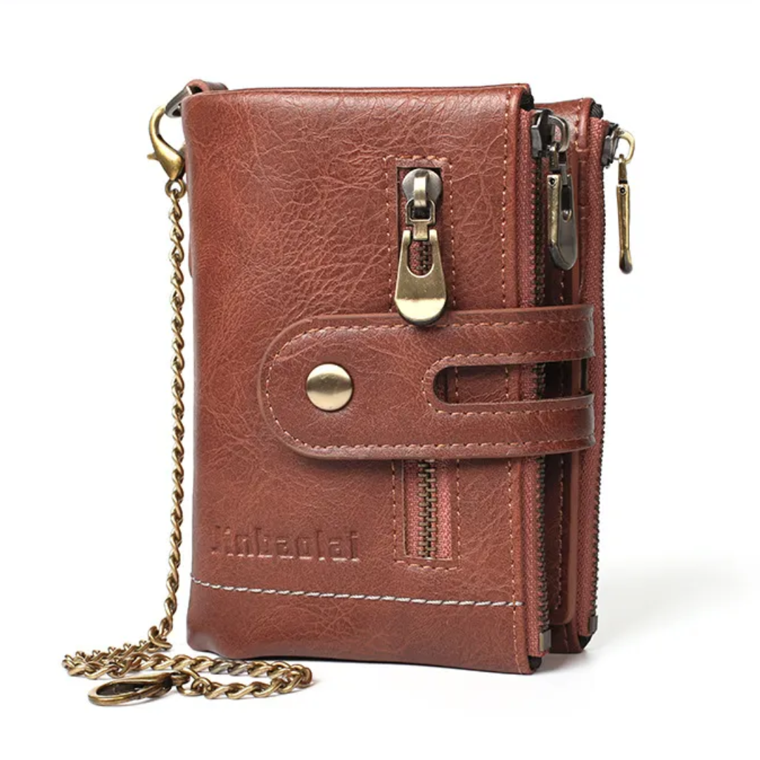 VintageCraft - Large Leather Wallet with Chain