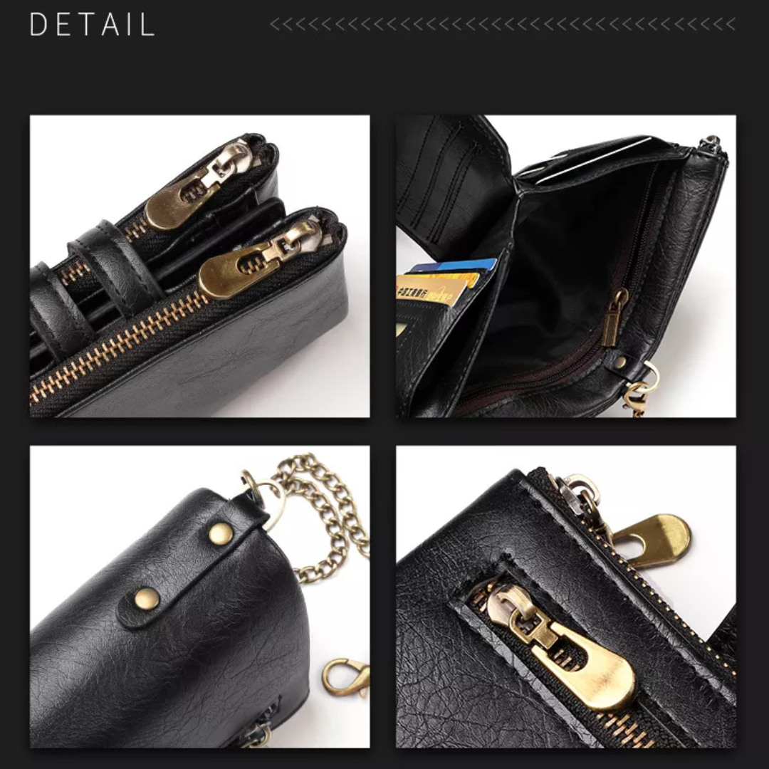 VintageCraft - Large Leather Wallet with Chain