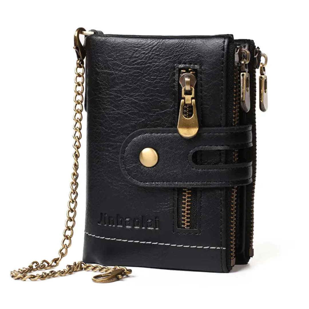 VintageCraft - Large Leather Wallet with Chain