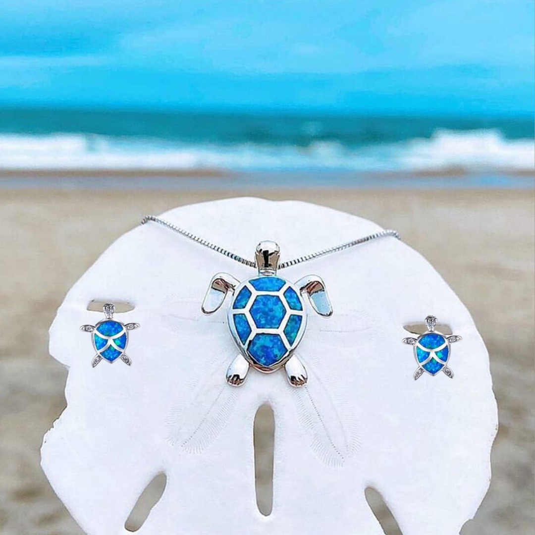 Elegant Silver Sea Turtle Jewelry Set - Necklace and Earrings from Marinella 