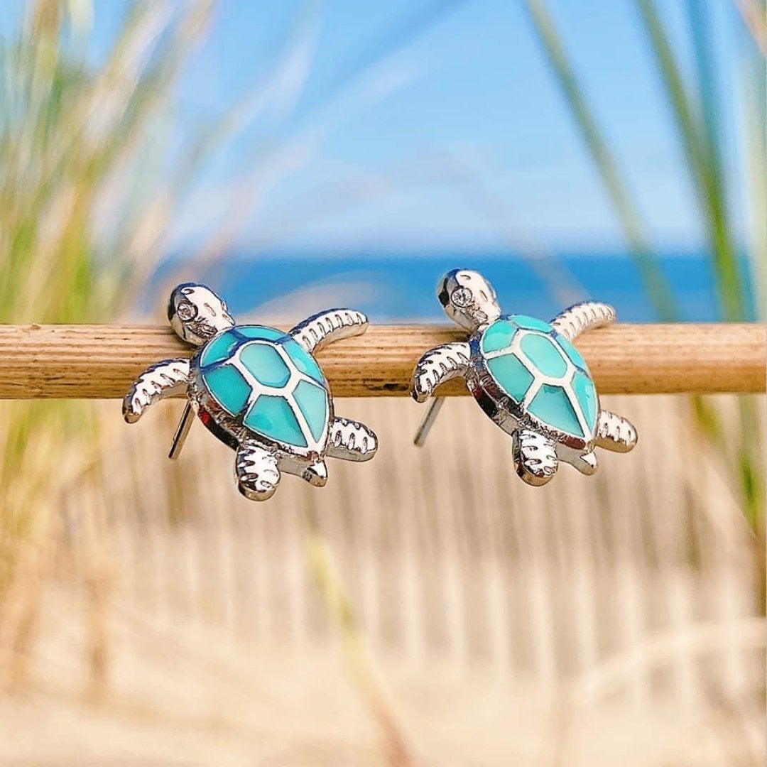 Silver Earrings with Sea Turtle and Beautiful Opal - Marinea 