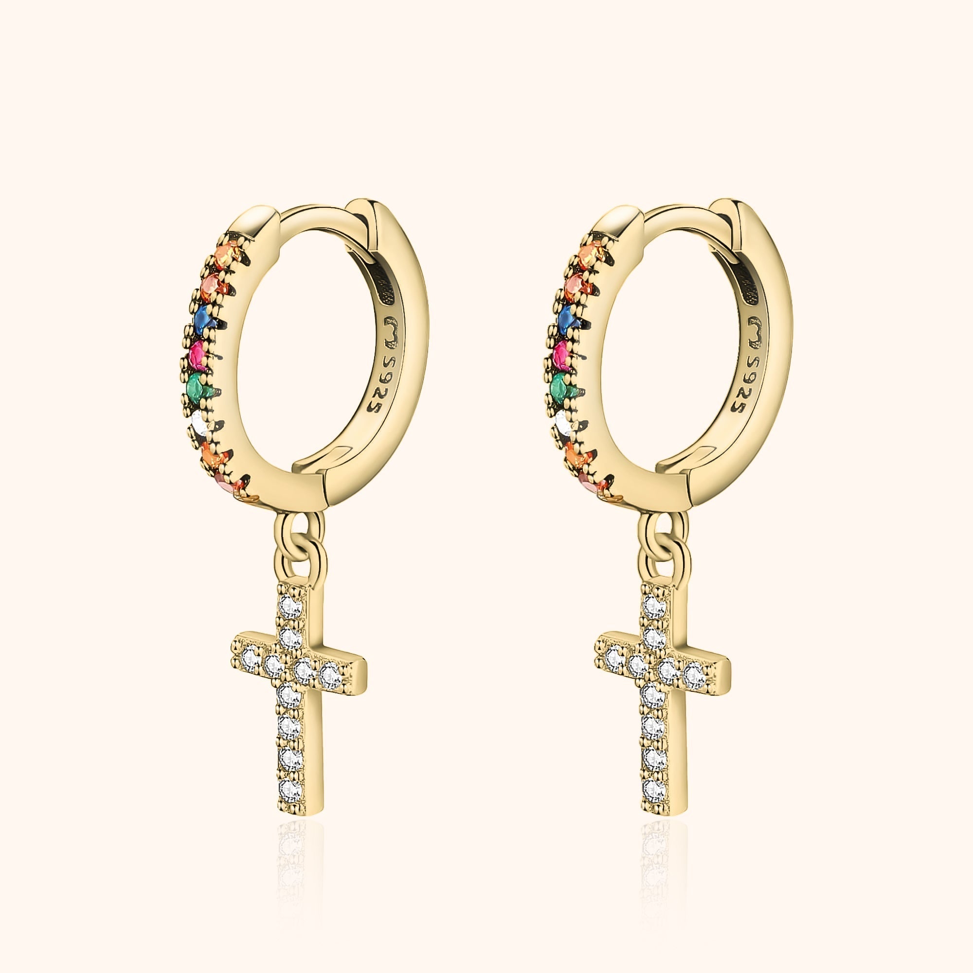 Aurora Colorful Zirconia Cross Earrings