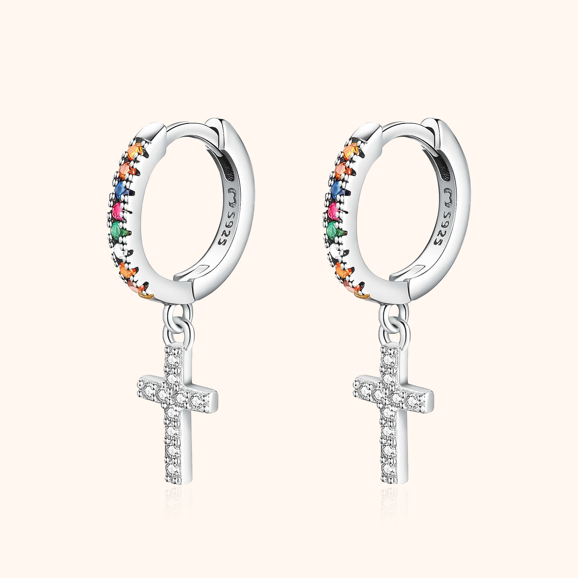 Aurora Colorful Zirconia Cross Earrings