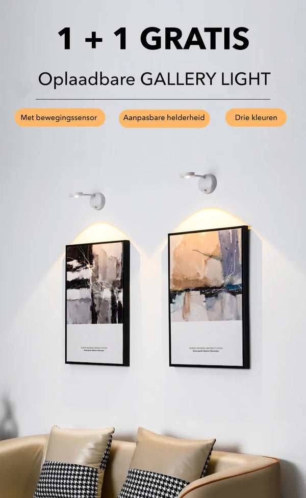 Galleri Ljus - Stilig trådlös uppladdningsbar vägglampa (1 + 1 gratis)