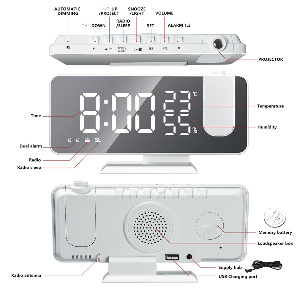 Astronatic - Innovative LED projector alarm clock with USB