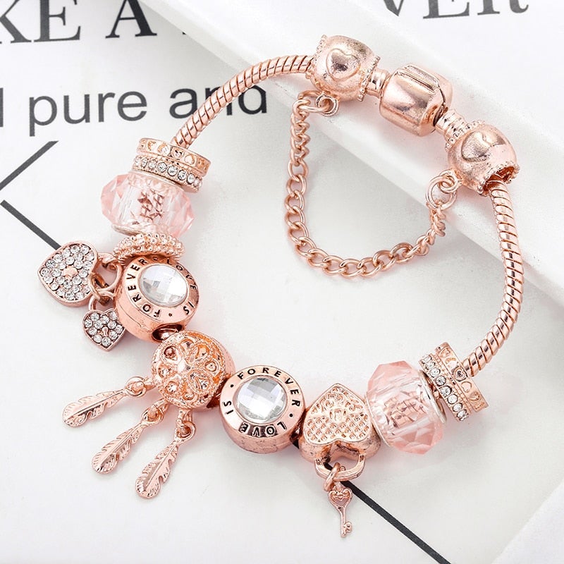 Pink Dreamcatcher Bracelet with Beautiful Sterling Silver Charms