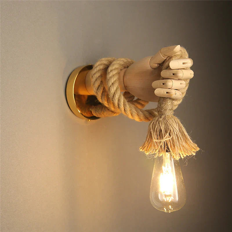 RetroHand Lamp – Unique Industrial Hand-Shaped Rope Lamp