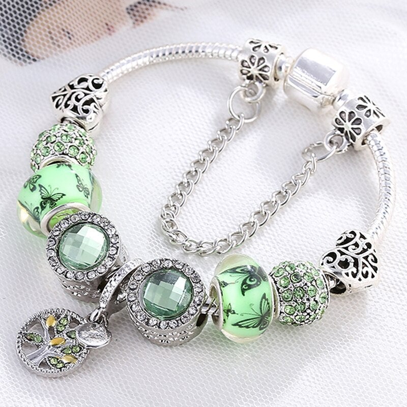 Elegant Sterling Silver Bracelet with Sparkling Green Crystals - Isla 