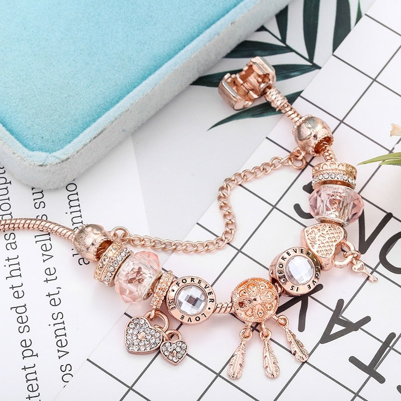 Pink Dreamcatcher Bracelet with Beautiful Sterling Silver Charms