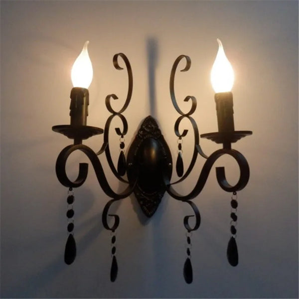 CrystalGlow Vägglampa - Vintage Svart LED Belysning