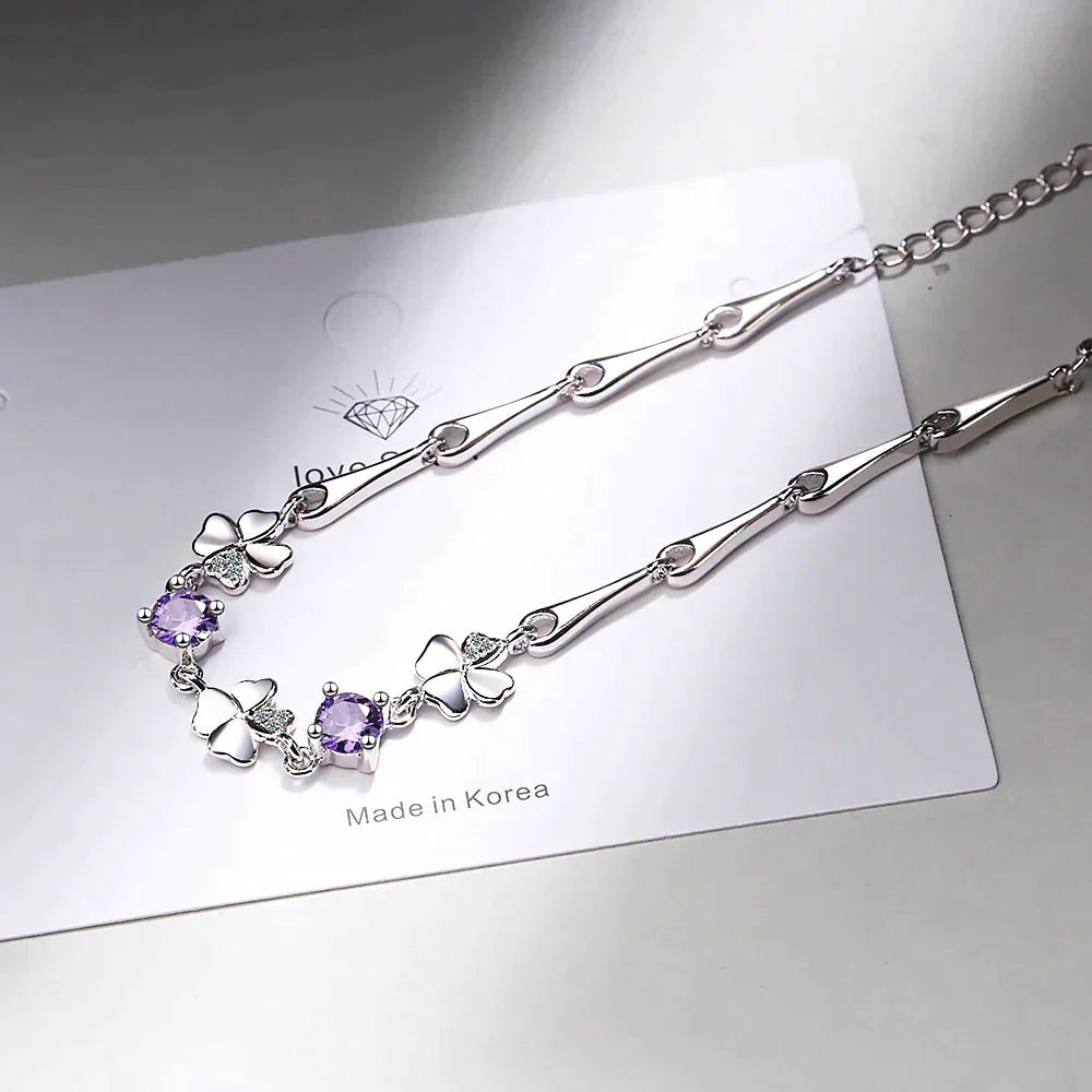 Lucky Charms: Stunning Lucky Four Leaf Clover Bracelet with Beautiful Gemstones