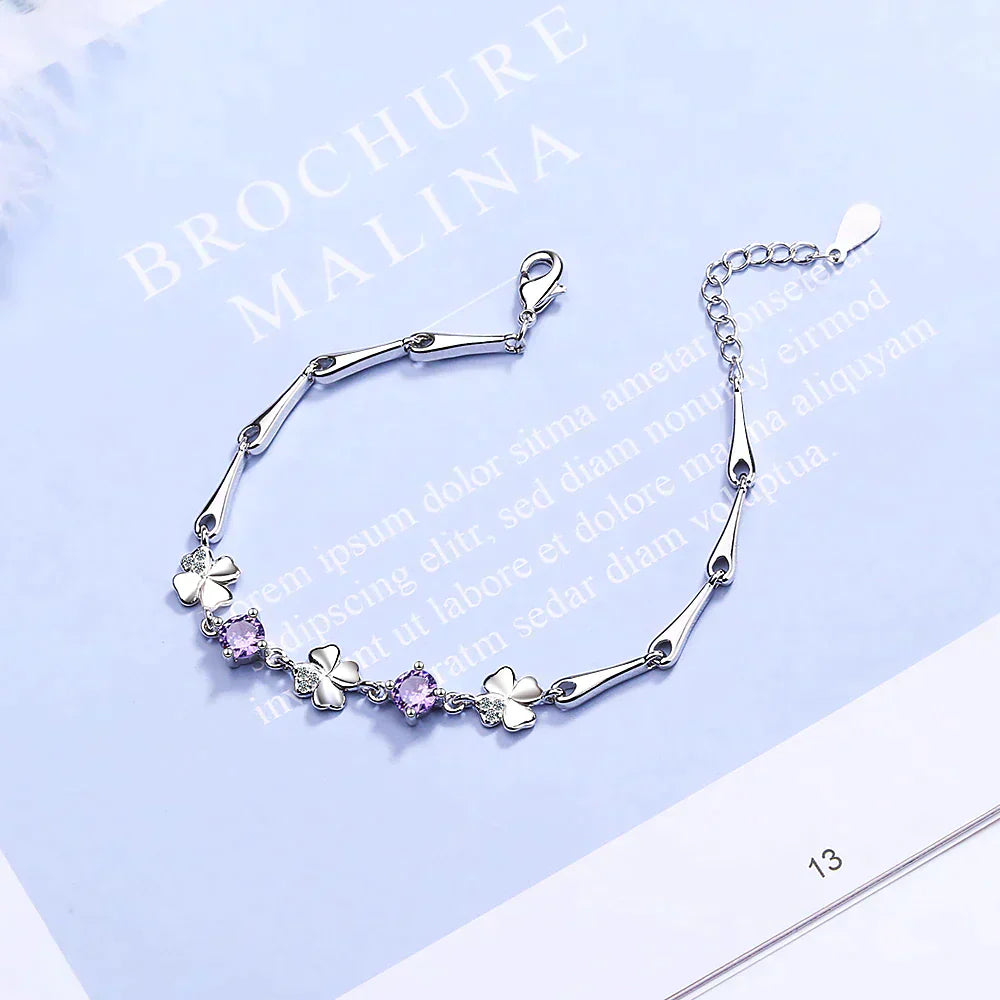 Lucky Charms: Stunning Lucky Four Leaf Clover Bracelet with Beautiful Gemstones