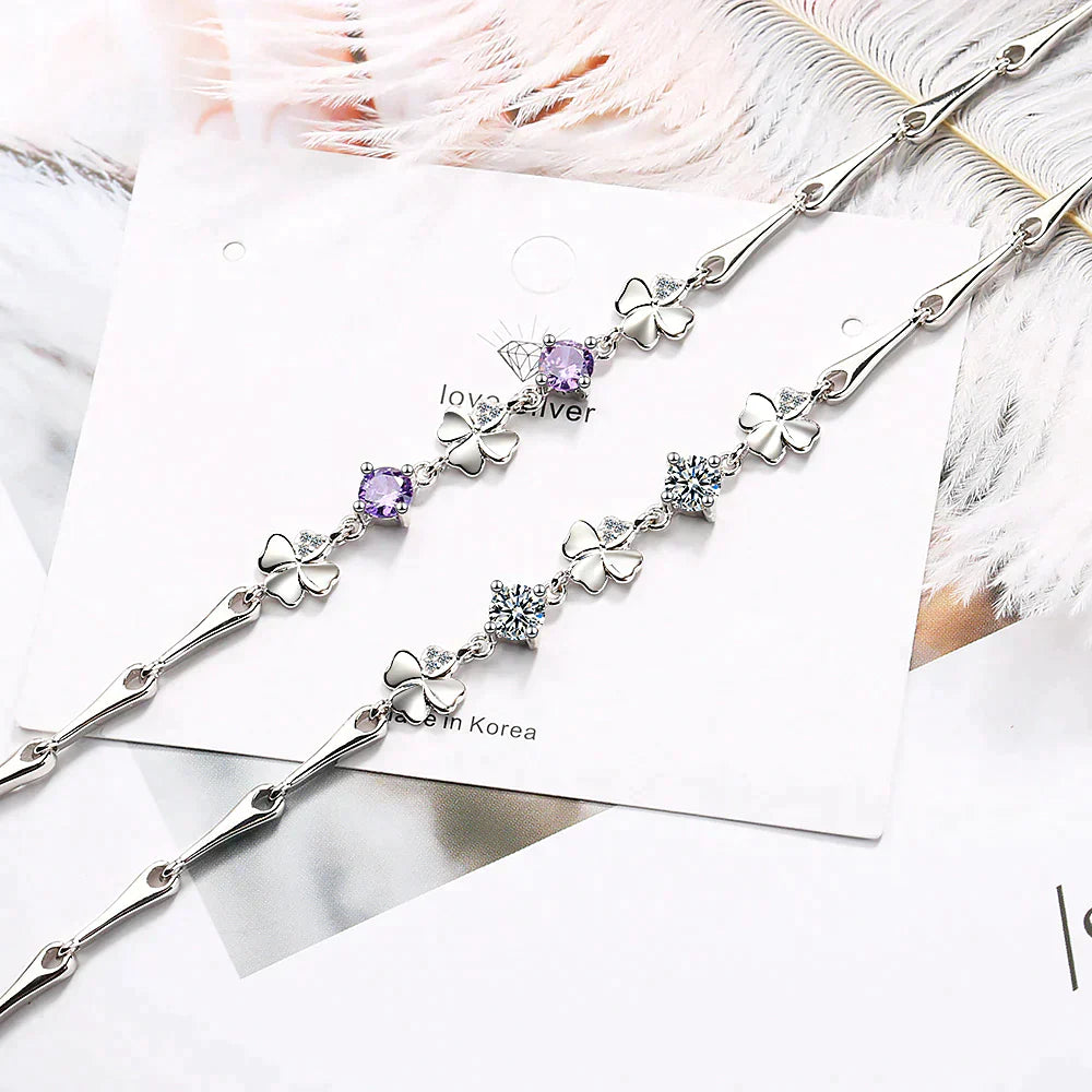 Lucky Charms: Stunning Lucky Four Leaf Clover Bracelet with Beautiful Gemstones
