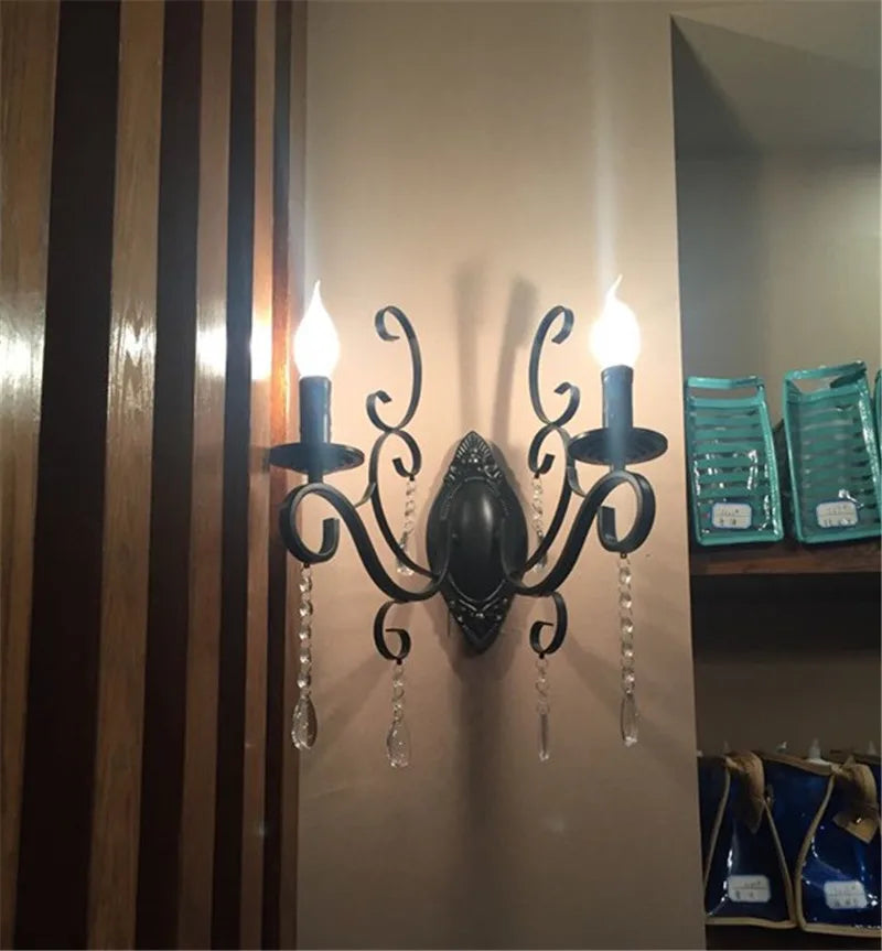 CrystalGlow Vägglampa - Vintage Svart LED Belysning
