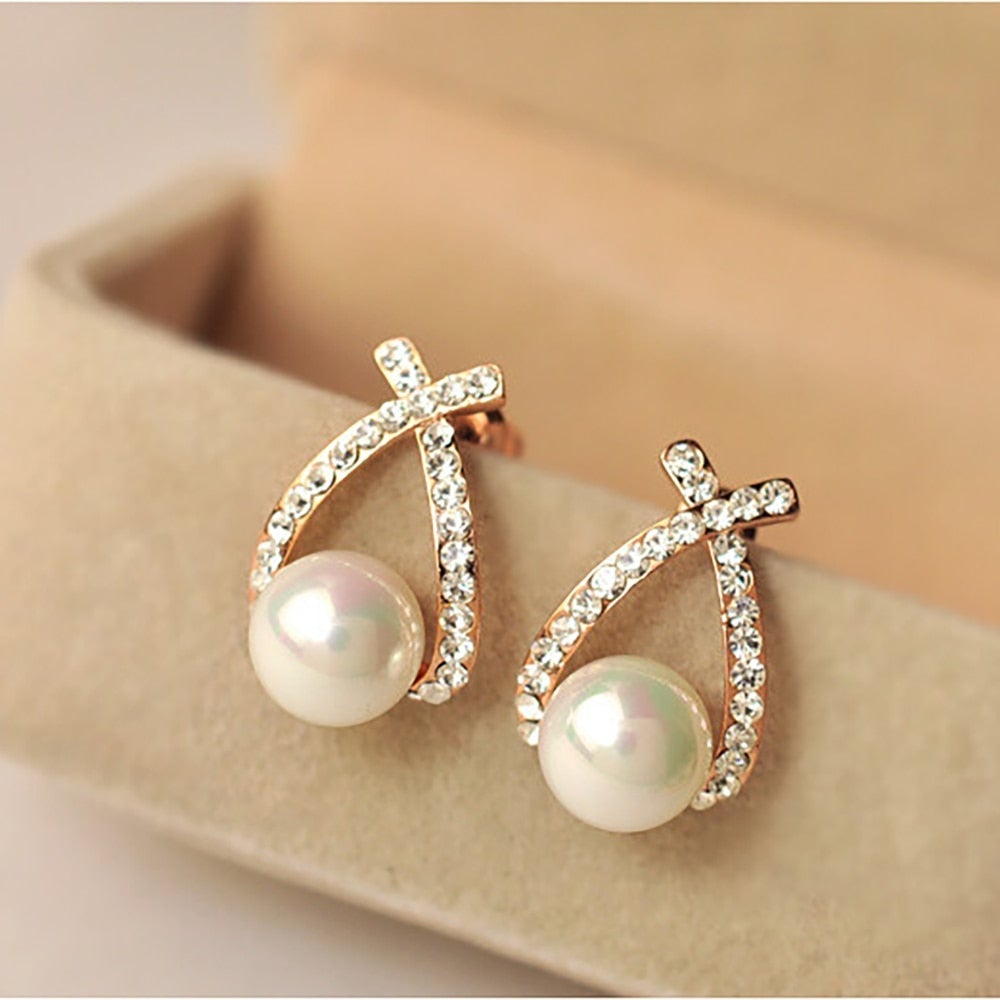 Elegant Glitter and Pearl Earrings - Marie 