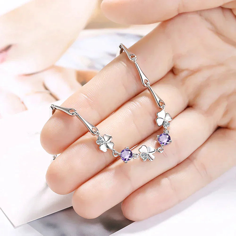 Lucky Charms: Stunning Lucky Four Leaf Clover Bracelet with Beautiful Gemstones