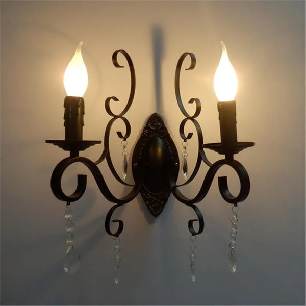 CrystalGlow Vägglampa - Vintage Svart LED Belysning