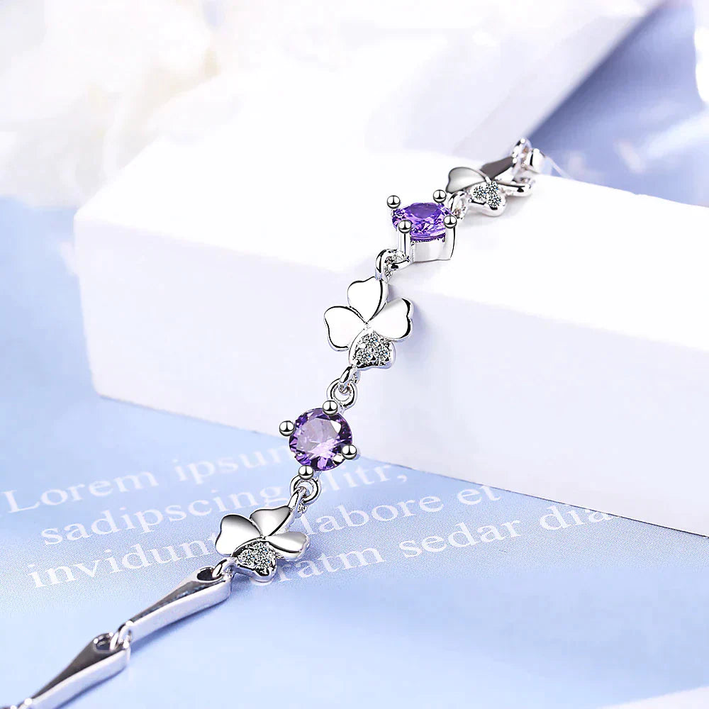 Lucky Charms: Stunning Lucky Four Leaf Clover Bracelet with Beautiful Gemstones