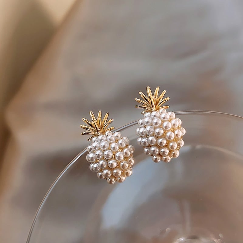 Tropical Pineapple Pearl Earrings - Leilani's Radiant Style 