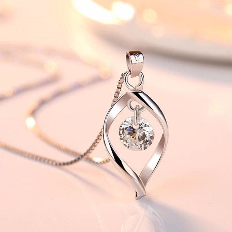 Elegant Silver Chain with Shining Zirconia Crystal Pendant - Elinor 