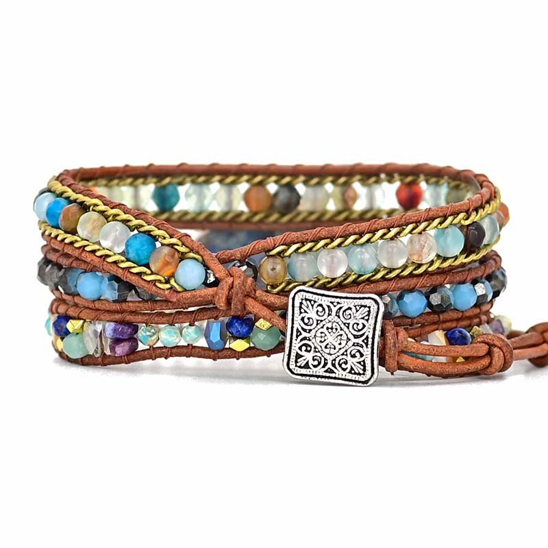 Elegant turquoise Hamsa wrap bracelet - Soraya in blue