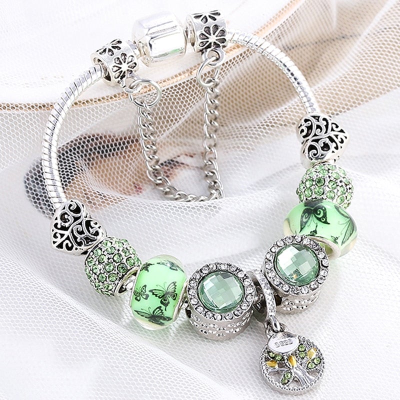 Elegant Sterling Silver Bracelet with Sparkling Green Crystals - Isla 