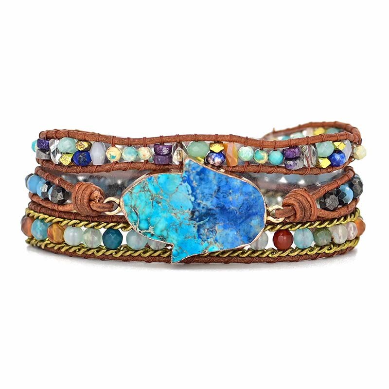 Elegant turquoise Hamsa wrap bracelet - Soraya in blue
