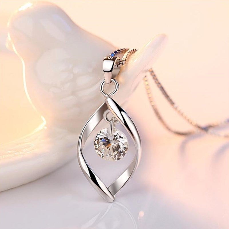 Elegant Silver Chain with Shining Zirconia Crystal Pendant - Elinor 