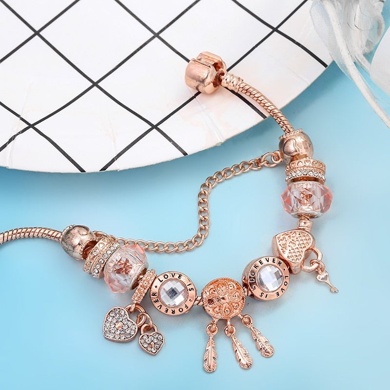 Pink Dreamcatcher Bracelet with Beautiful Sterling Silver Charms