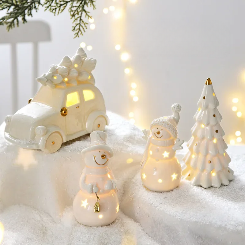 Magisc Christmas Decoration - Illuminated Ceramic Snowman for Party Decoration
